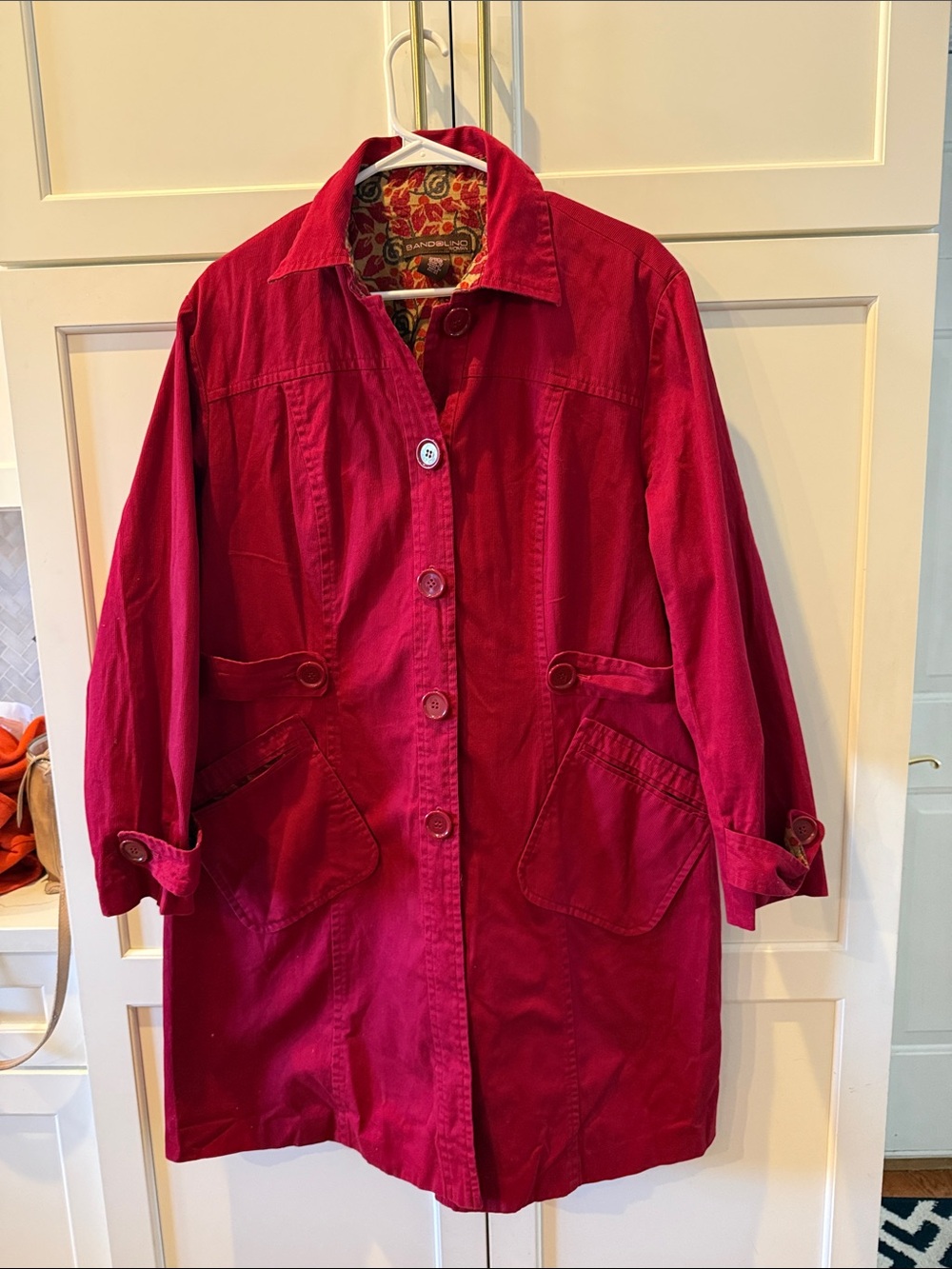 Bandolino Women's Red corduroy Casual Button-Front Coat 1X